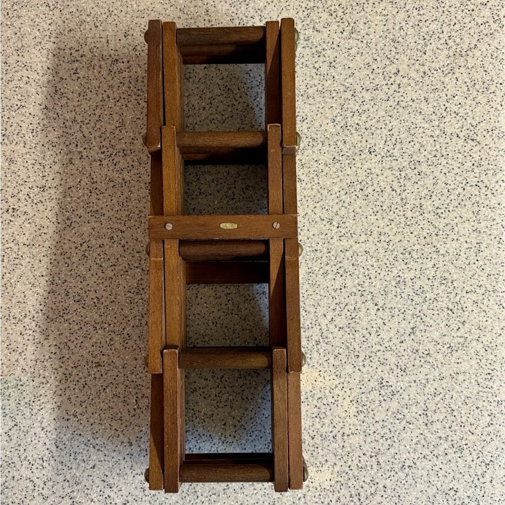 Vintage 70s Wooden Folding Accordion Style Wine Rack with Brass Nails.